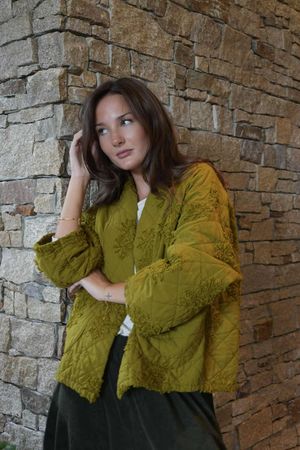 Cabbage Rose Cotton Quilted Jacket Olive